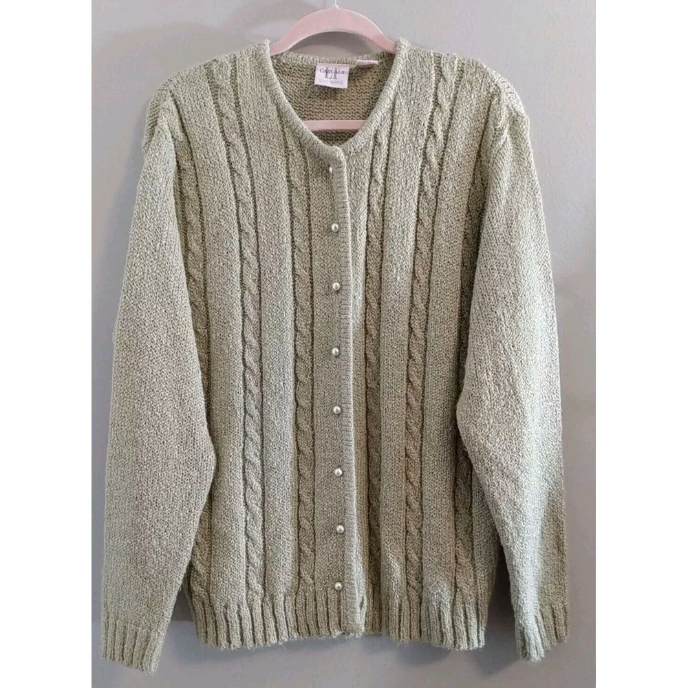 Liz Thomas Casuals Gold Pearl Buttons Knit Sweater‎ Size Xl